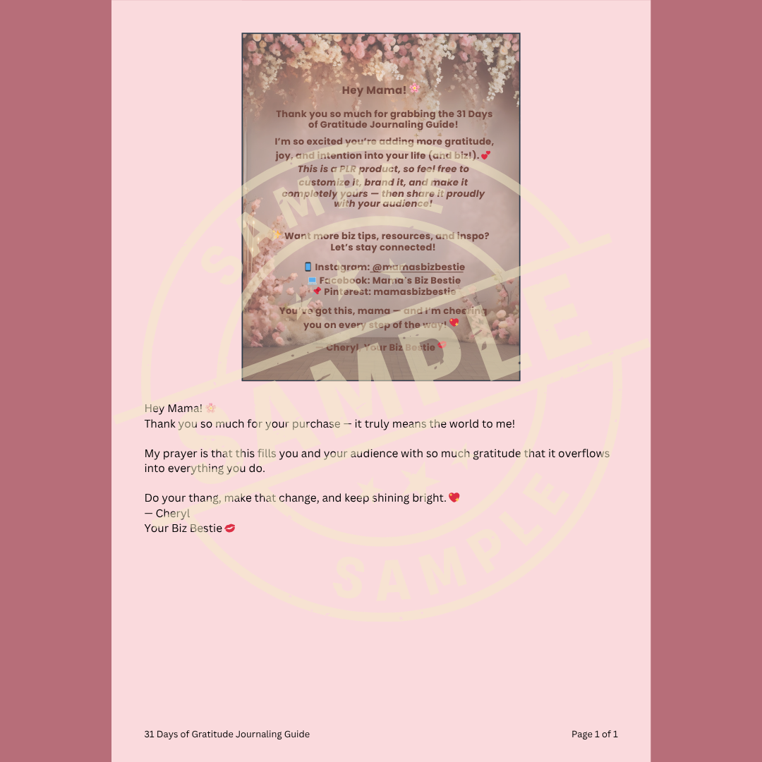 31 Days of Gratitude Journaling Guide (PLR + Canva Template)